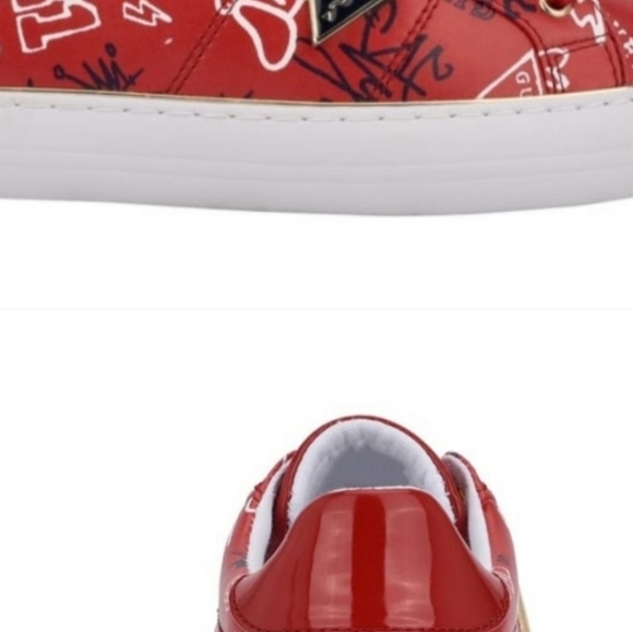GUESS GAIA Graffiti Red Sneakers GFGAIA6 Womens Lace Up Low-Top - Picture 2 of 16